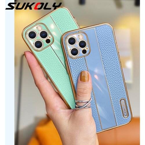 Luxury Plating Bumper Leather Case Airbag Shockproof Lens Protector Soft Cover For iPhone 11 12 Pro Max XS Max XR X 8 7 Plus