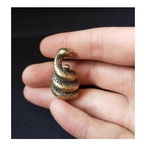 Collectable Chinese Pure Brass Carved Animal Zodiac Snake Exquisite Small Statues