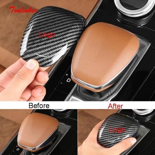 Tonlinker Interior Car Gear Head Covers Sticker For FAW HONGQI H9 2020-2021 Car Styling 1 PCS ABS/PU Leather Cover Stickers