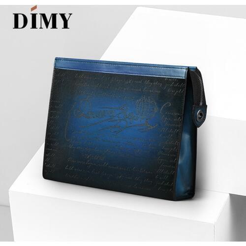 DIMY Italian Hand Patina Large Capacity Men Clutch Wallets Purse Bags Calfskin Clutch Bag Genuine Leather Day Clutches Handbag