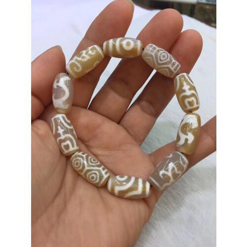 High Quality Special Natual Agate Stone Dzi Beads Bracelet 10 Different Totem Dzi Beads Amulet 10*20mm Beads Fine Jewelry