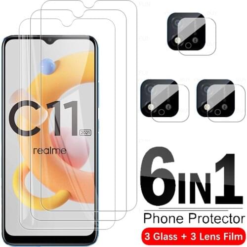 6in1 Screen Tempered Glass For Realme C11 2021 C12 C15 C3 Camera Lens Protective Film For Realme C21 C25 C25S Protection Glass
