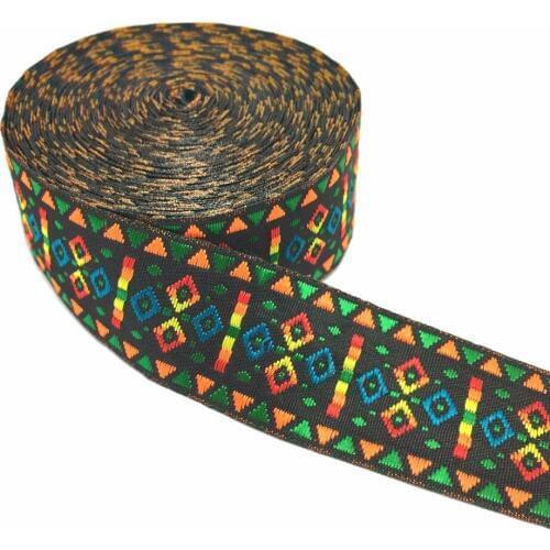 ZERZEEMOOY 1-1/4" 33cm 9yard/lot single face Woven Jacquard Ribbon Black background Geometric totem pattern MZZD17112401
