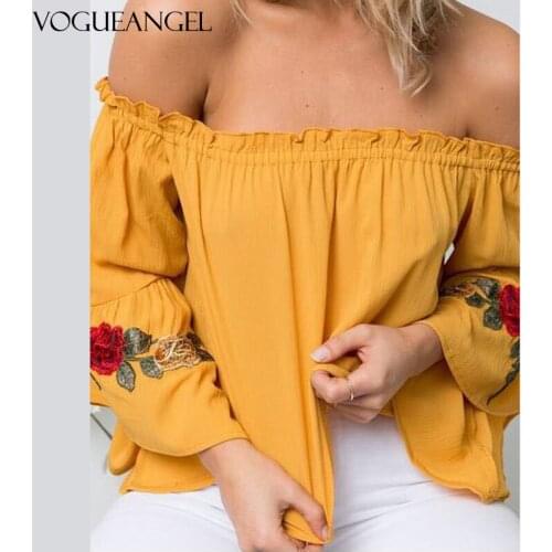 Sexy Off Shoulder Women Tops Tunic 2020 Floral Embroidery Chiffon Blouse Shirt Batwing Casual Loose Summer Shirts Blusas