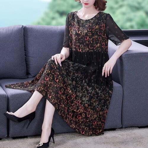 Women Casual Black Floral Chiffon Beach Midi Dress Summer Vintage Loose 4XL Plus Size Dress 2021 Elegant Bodycon Party Vestidos