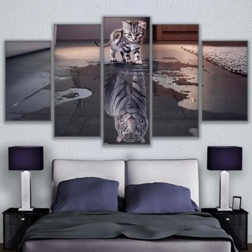 Animal Cat Tiger Module Picture Hd Print 5 Piece Canvas Painting Wall Art for Living Room Office Nordic Home Decoration Cuadros