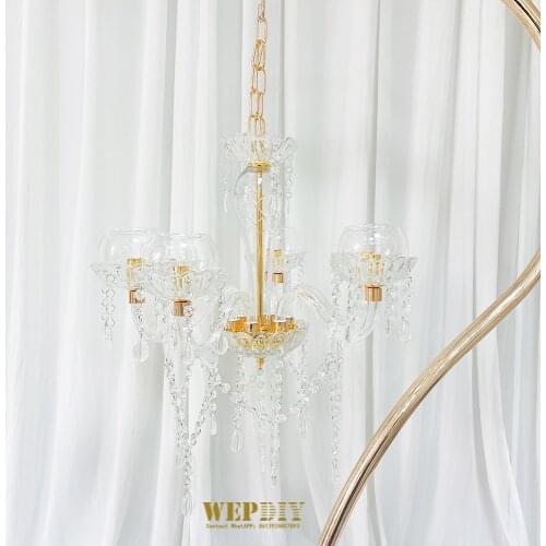 Golden transparent 6 crystal chandelier candle chandelier European style living room light dining room glass chandelier