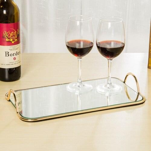 Golden metal mirror tray Restaurant hotel rectangular plate cake stand tray