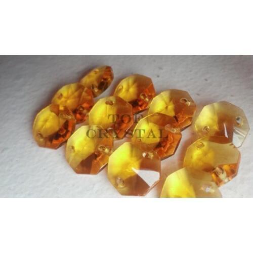 100Pcs 14MM Yellow Glass Crystal Octagon Beads With 1 Hole/2Holes Freeshipping