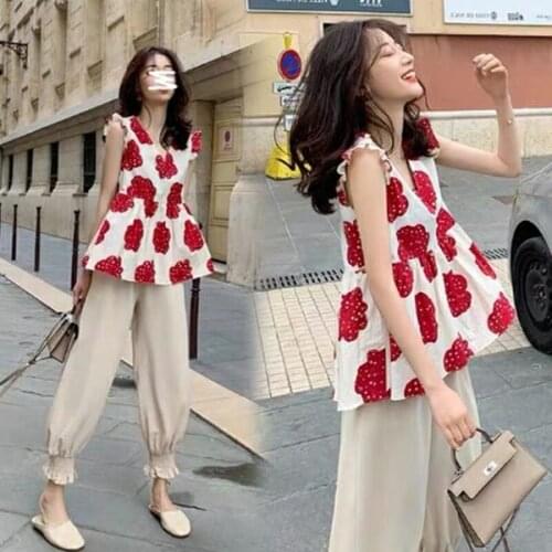 1144# Maternity Tops+ Pants Two-piece Maternity Clothes Loose Stylish Long Sleevess Set Pregnant Women Pregnancy Clothes