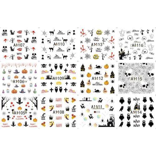 UPRETTEGO 12 PACKS / LOT NAIL ART BEAUTY WATER DECAL SLIDER NAIL HALLOWEEN OWL SKULL GHOST SPIDER TOMB A1105-1116