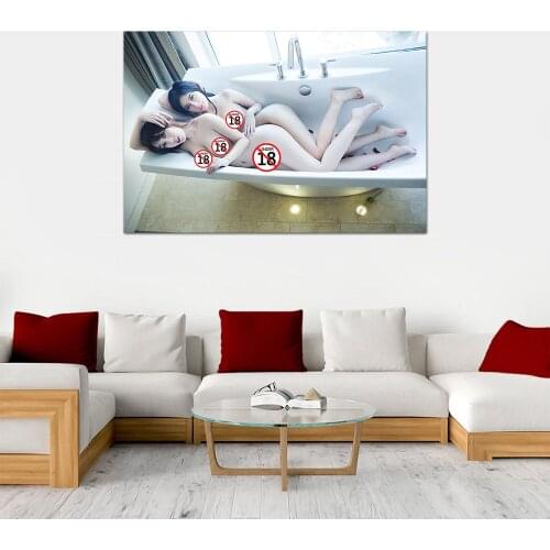 2 Asian Girls in the Bathtub Wallpaper Beautiful Sexy Model Artwork Posters Wall Art Canvas Paintings for Room Decor