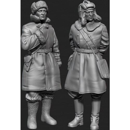 2pcs Unpainted Tank Soldier Winter Clothes GK Resin Figure 1/35 Scale Model Kit Resin Colorless Self-Assembled Toy No.146