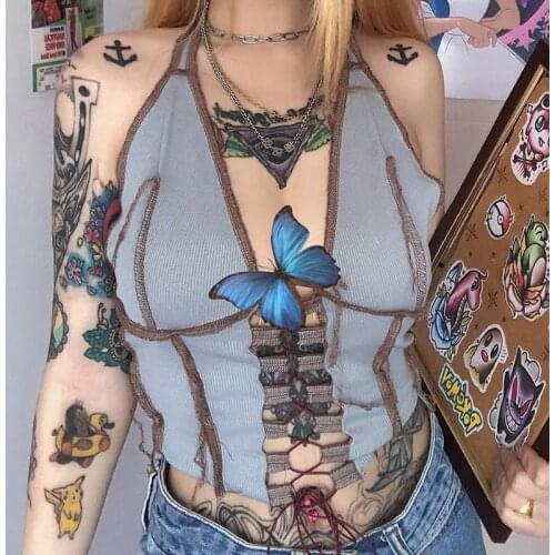 2021 Sexy Women Summer Casual Solid Blue Tank Top Slim Camis Crop Backless Streetwear Party T-shirt Female