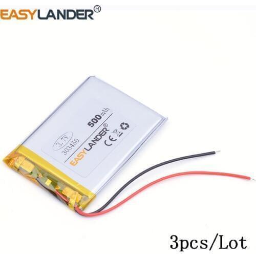 3pcs/Lot 3.7V 500mAh Rechargeable li Polymer Li-ion Battery For Remote controller Flash lighting DIY PAD Lampe 303450 033450