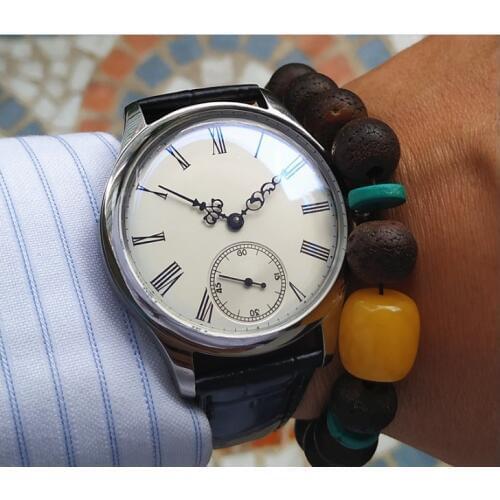 44mm convex mirror white dial Asian 6497 17 jewels Mechanical Hand Wind movement mens watch Mechanical watches pa-p8