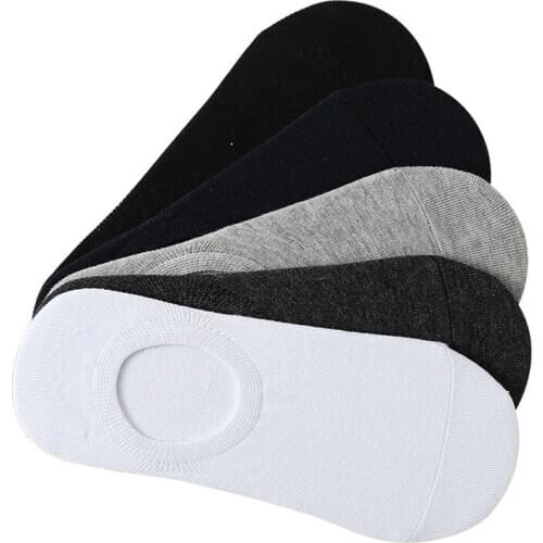 Wild Plain Invisible Socks Mens Spring and Summer Silicone Non-Slip Cotton Boat Socks 5 Pairs