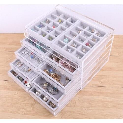 5Layer Acrylic Transparent Plastic MakeUp Storage Box Dress Table Dustproof Ring Jewelry Earring Necklace Drawer Display Holder