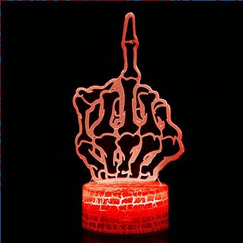 Acrylic LED Lamp Middle Finger Skull Nightlight for Adult Boys Office Room Decoration Atmosphere Color Changing Led Night Light