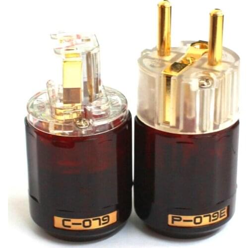 Hifi Oyaide C-079 P-079e Schuko Europe EU Power Plug 24k Gold Plated IEC Audio Connector Female-Male audio Transparent