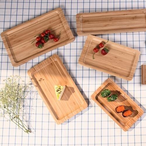 Bamboo Rectangle Plate for Tea Sushi Dishes Dinner Party Serving Tray with Holding Creative Tableware for Home/Hotel