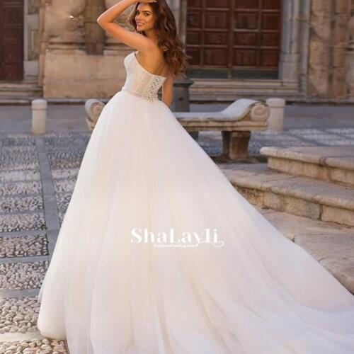 Beige Elegant Wedding Dresses Tulle With Princess Ball Gown Strapless Wedding Lace Up Sequins For Custom Made Вяселле