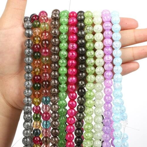 15"Strand Colorful Smooth/Matte Round Cracked Crystal Stone Beads Loose Spacer Beads For Jewelry Making Bracelet Neck 6-12mm