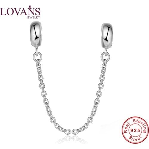 LOVANS 100% 925 Sterling Silver Safety Chain Charm Beads Fit Essence Charms Original Bracelet New DIY Beads For Jewelry Making