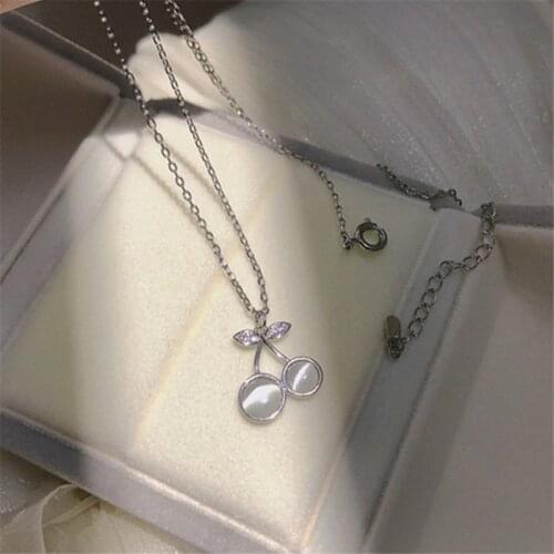 925 Sterling Silver Link Chain Opal Cherry Pendent Necklace For Women Girls Party Jewelry Choker Collar dz187