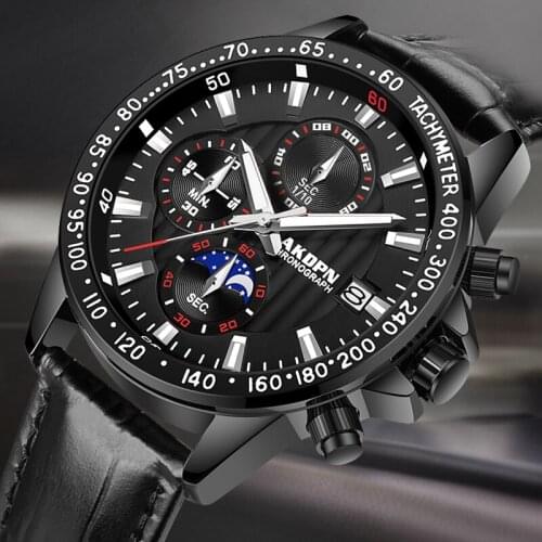 AKDPN Casual Sport Watches Men Top Brand Luxury Military Leather Wrist Watch Man Clock Fashion Chronograph Wristwatch Dropship