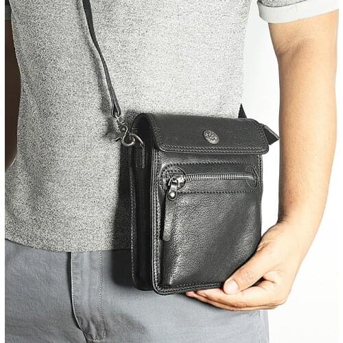 Business sheepskin messenger bag, leather retro waist bag, soft leather casual buckle shoulder bag
