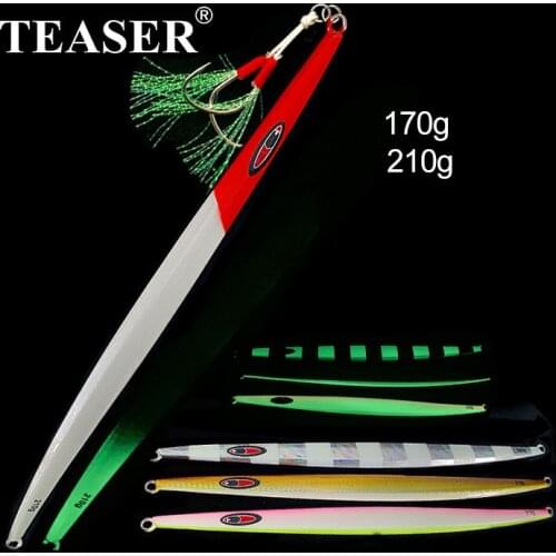 TEASER 150g 200g Hard Metal Jigs Slow Sinking Glow Fishing Jigs Japan Laser Artificial Saltwater Lure Sea Jig With Assist Hooks