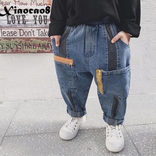 2 ~8Years Boys Jeans Unisex Kids Loose Pockets Causal Denim Pants Girls Elestic Waist Jean Troursers Toddler Infant Clothing