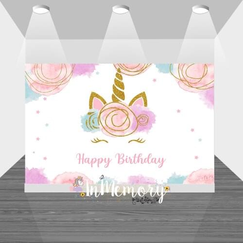 Unicorn Birthday Photo Background Watercolor Flower Kids 1st Birthday Party Decor for Girls Birthday Photo Studio Photocall