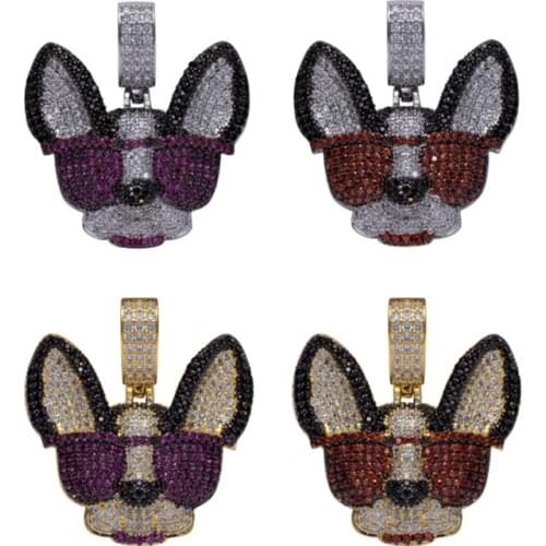 New Hip Hop Cubic Zircon Chihuahua Dog Pendant Necklace High Quality Chain Luxury Jewelry