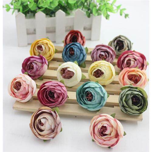 4CM Head/30PCS,Fake Camellia Buds Artificial Silk Roses Flower Heads,Decoration For Groom Boutonniere Wedding Bouquet,Garland