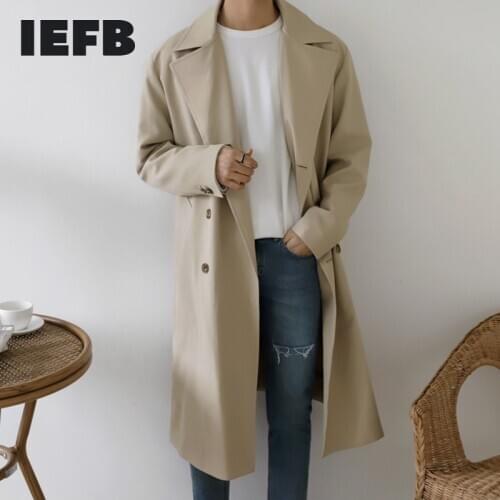 IEFB /mens wear mid-length trench coat thin style Korean trendy handsome coat spring knee-high trench coat windbreaker 9Y3727
