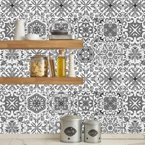 Spanish Moroccan Mosaic Wall Tile Self Adhesive Backsplash Kitchen Bathroom Wall Decal Grey Sticker H1112