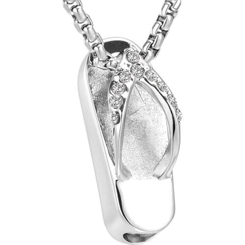JJ001 Crystal Flip-flop Memorial Urn Pendant Jewelry Women Charm,Wholesale Stainless Steel Mini Funeral Keepsake Ashes Necklace