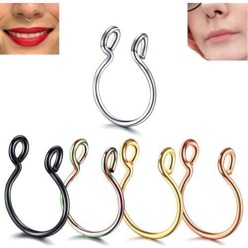1PC Steel 20G Dainty Faux Nose Rings Fake Septum Rings Hoop Nostril Piercing Fake Clip on Nose Rings Oreja Piercings Jewelry