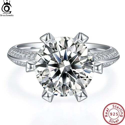 ORSA JEWELS 5ct DE Color Solitaire Moissanite Engagement Rings for Women 925 Silver Lab Diamond Wedding Ring Fashion Gift SMR52