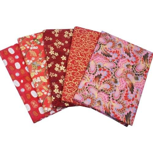 Red Cotton Bronze Fabric For DIY Kimono, Sewing Dolls & Bags Material, Home Decoration Japanese Style Clothing Cloth