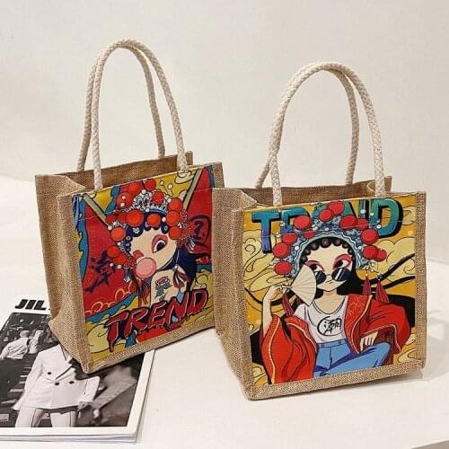 Creative new cartoon handbags literary national style ladies handbags retro facial makeup printing one-shoulder diagonal bagtide