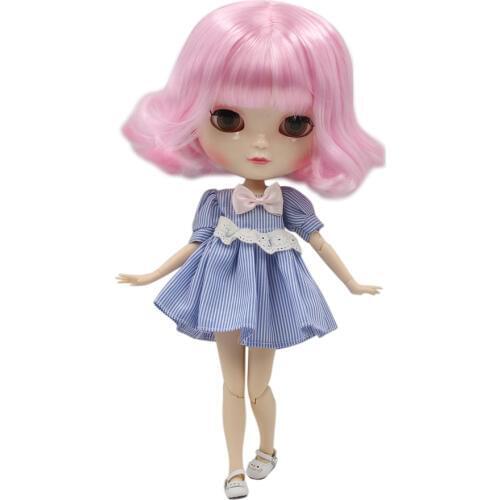 ICY doll 1/6 nude doll with white skin short pink curly hair and A-cup joint body No.BL1017