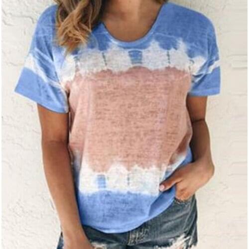 Summer Ladies Patchwork Printed O Neck T Shirt Short Sleeve Tops Women Casual Loose T Shirt Female Tshirts