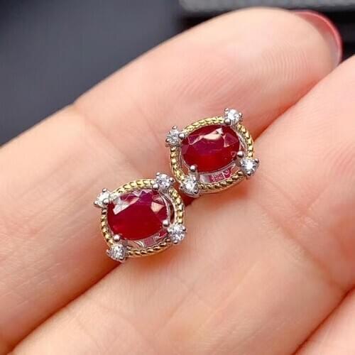 Best Gift Real Natural Ruby Earring Natural And Real 925 sterling silver Rubby Earring Fashion Ring