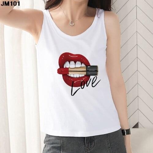 Harajuku Lips Love Print Ladies Tank Tops Summer Womens Camisole Fashion Streetwear Sleeveless Tee White Female Top Vest Tshirt