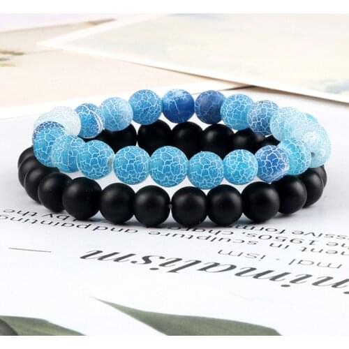 Fashion 2pcs/set Natural Stone Bracelet Yoga Black Matte Multicolor Weathered Beaded Bracelets Women Men Charm Distance Jewelry