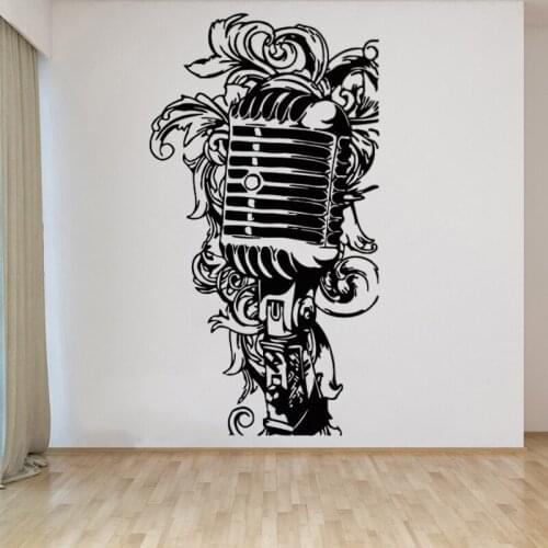 Wall Decals Music Microphone In A Floral Style Interior Design Home Decor Vinyl Art Murals Baby Nursery Room Stickers DW10258