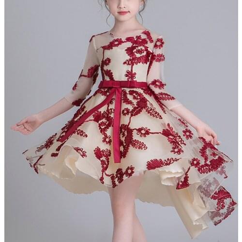 New Chinese Dress For Girls Tailing Elegant Mesh Stitching New Year Christmas Princess Children Wedding Party Dress